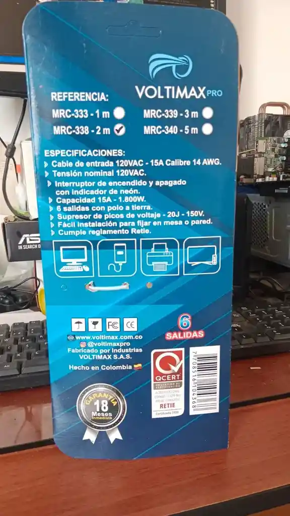 Multitoma Con Cable De 2 Metros Supresor Voltimax Pro 6 Tomas 120v 15a 1800w