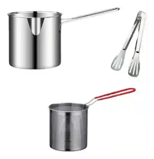 Olla Freidora De Acero Inoxidable + Cesta + Pinza