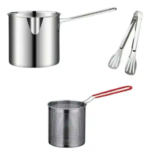 Olla Freidora De Acero Inoxidable + Cesta + Pinza