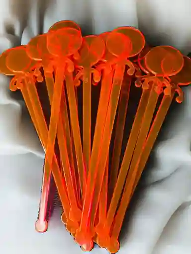 Paquete De Mezcladores Plasticos Para Cocteles Color Naranja Neon Por 20 Unidades