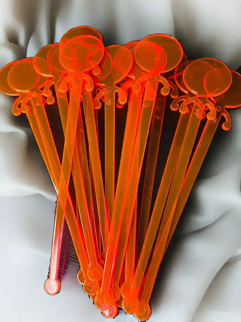 Paquete De Mezcladores Plasticos Para Cocteles Color Naranja Neon Por 20 Unidades
