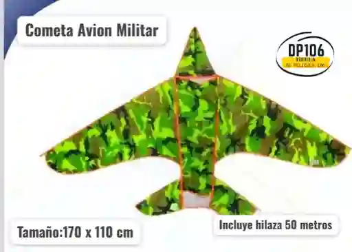 Cometa Avion Militar Mediano Incluye 50 Metros Hilaza / Pita