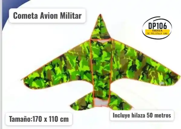 Cometa Avion Militar Mediano Incluye 50 Metros Hilaza / Pita