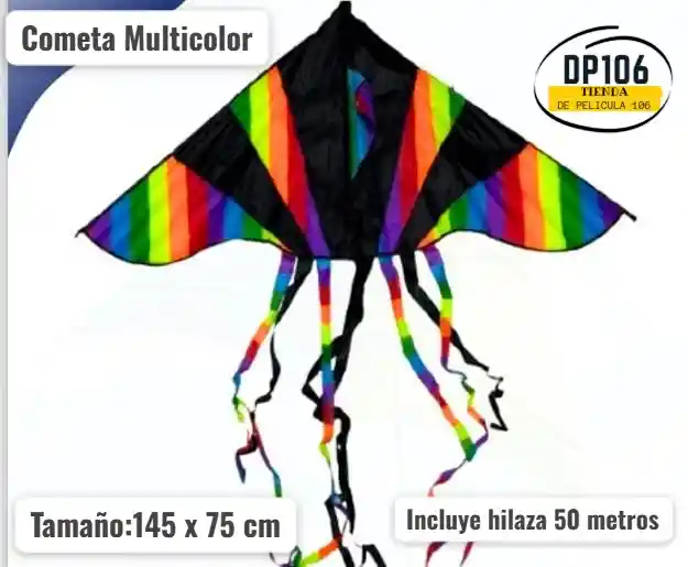 Cometa Multicolor Mediano Incluye 50 Metros Hilaza / Pita
