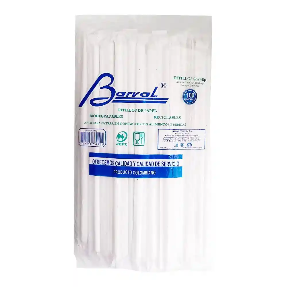 Pitillo Carton Blanco 8mm X 100und Barval