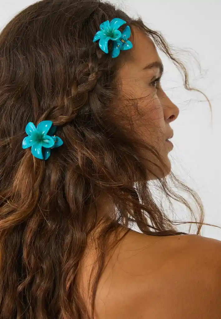 Set X 3 Pinza Caimán Flor Hawaiana Pelo Cabello