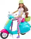 Muñeca Juguete Fashionistas Tipo Barbie - Juego De Viaje Scooter Con Cachorros