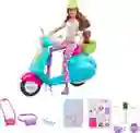 Muñeca Juguete Fashionistas Tipo Barbie - Juego De Viaje Scooter Con Cachorros