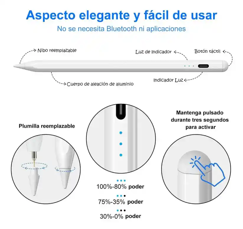 Lápiz Táctil Capacitivo Universal Para Android, Ios Y Tablets