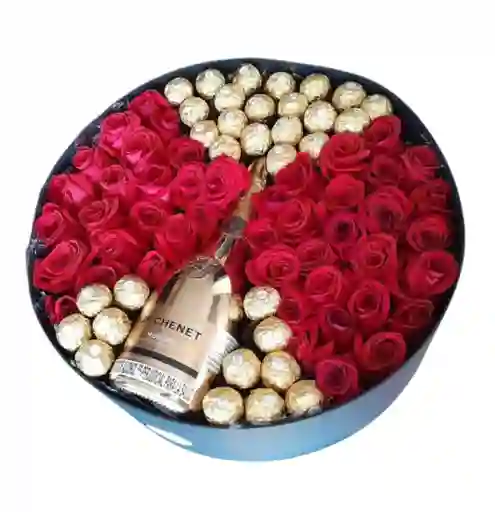 Caja Redonda Con Rosas Y Ferrero Rocher
