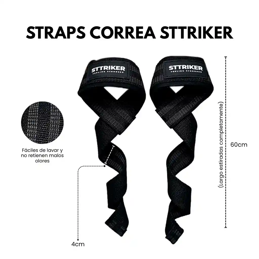 Kit X2 Straps Levantamiento Pesas Correas Gimnasio Crossfit Negro Amarres