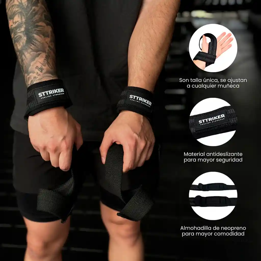 Kit X2 Straps Levantamiento Pesas Correas Gimnasio Crossfit Negro Amarres