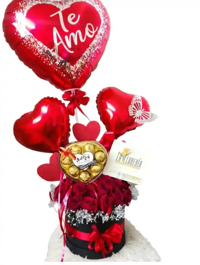 Caja De Rosas Y Globos