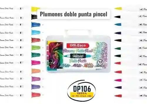 Marcadores Plumones Punta Pincel Doble Punta Offi-esco X 12 Und