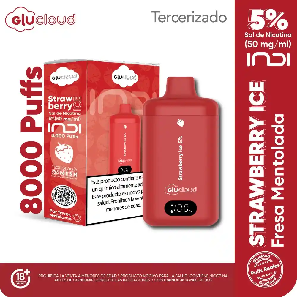 Vape Glucloud Strawberry Ice Indi - 8.000 Puff 5%