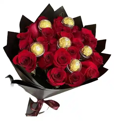 Bouquet Pasión & Dulzura Con Rosas Y Ferrero