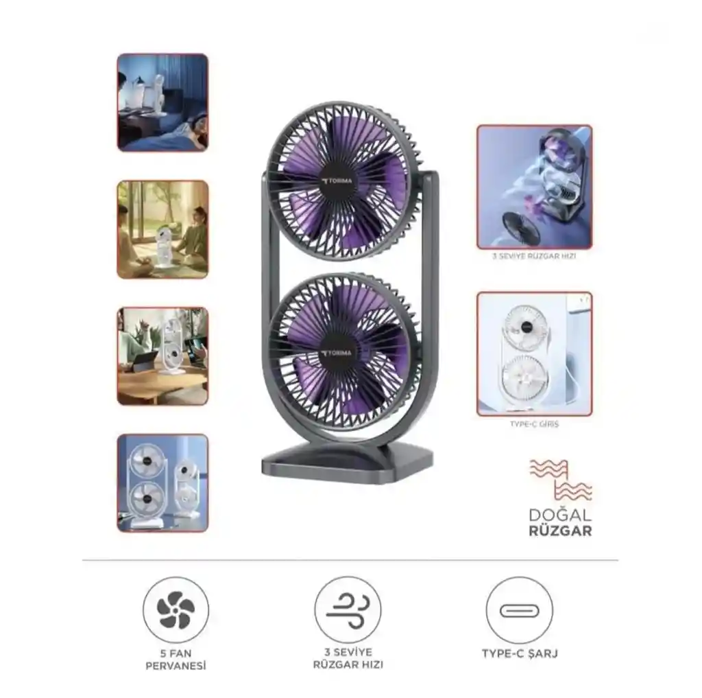 Ventilador De Escritorio Doble, 3 Ajustes De Velocidad Funcionamiento Silencioso, Potente Eléctrico Ligero
