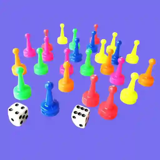 Fichas Para Parqués Multicolor 6 Puestos + 2 Dados