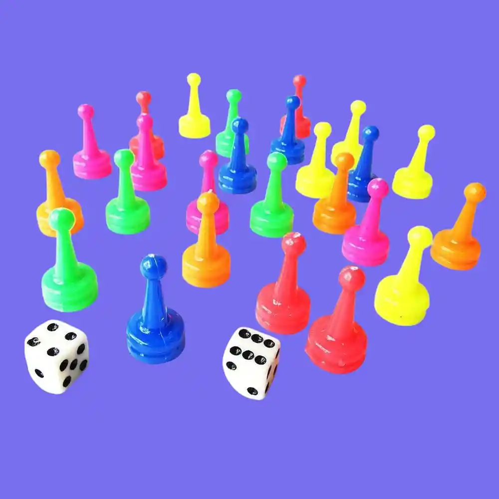 Fichas Para Parqués Multicolor 6 Puestos + 2 Dados