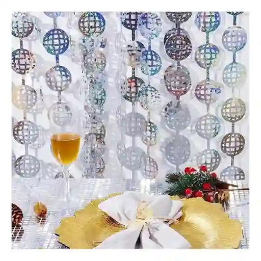 Cortina Plateada Metalizada Bolas Disco Decoración Nostalgia