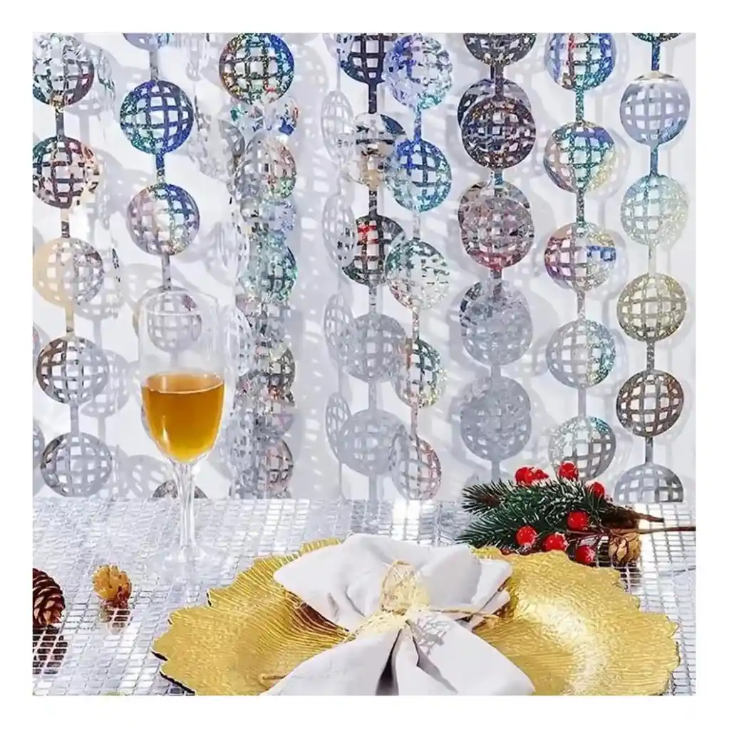Cortina Plateada Metalizada Bolas Disco Decoración Nostalgia