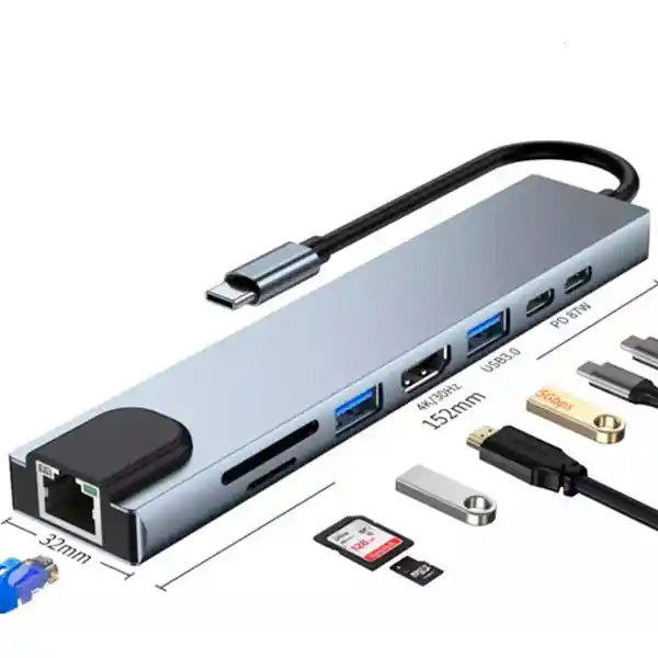 Hub 8 En 1 Adaptador Usb C Hub Tipo C, Multipuerto, Usb 3.0, Sd