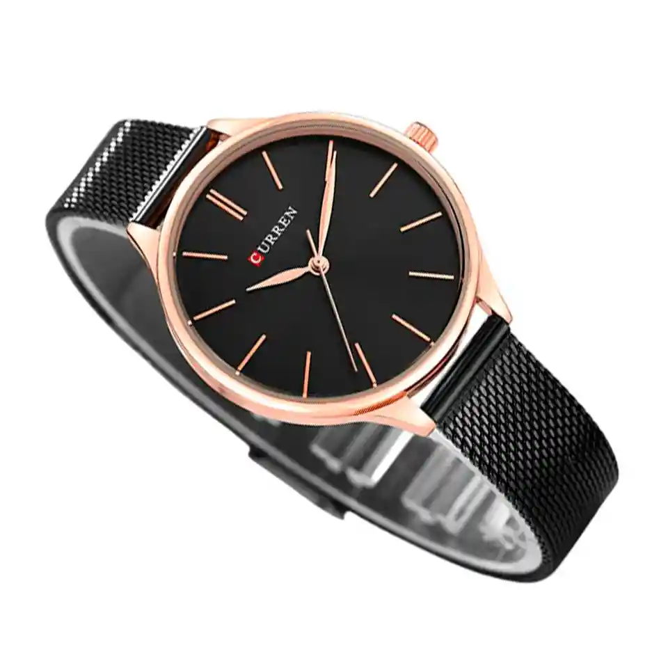 Reloj Análogo Curren Original Kreb732001 Acero Inoxidable Color Negro Y Dorado Para Mujer