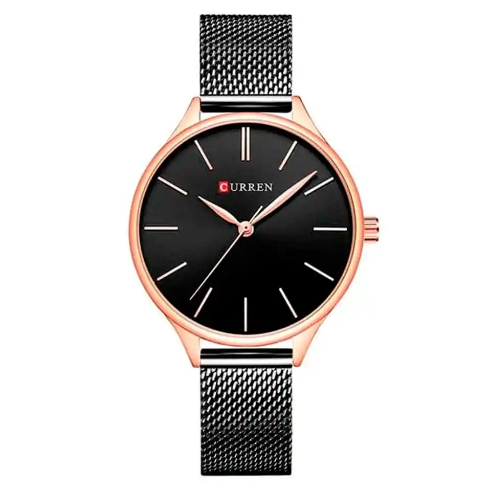 Reloj Análogo Curren Original Kreb732001 Acero Inoxidable Color Negro Y Dorado Para Mujer