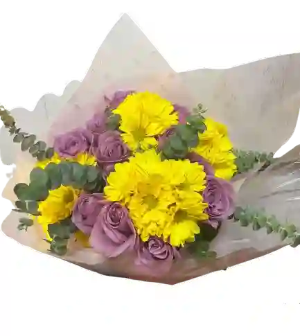 💜💛 Bouquet Amarillo Y Lavanda Con Eucalipto