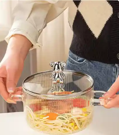 Olla Vidrio Templado Transparente Resistente Altas Temperaturas Con Tapa
