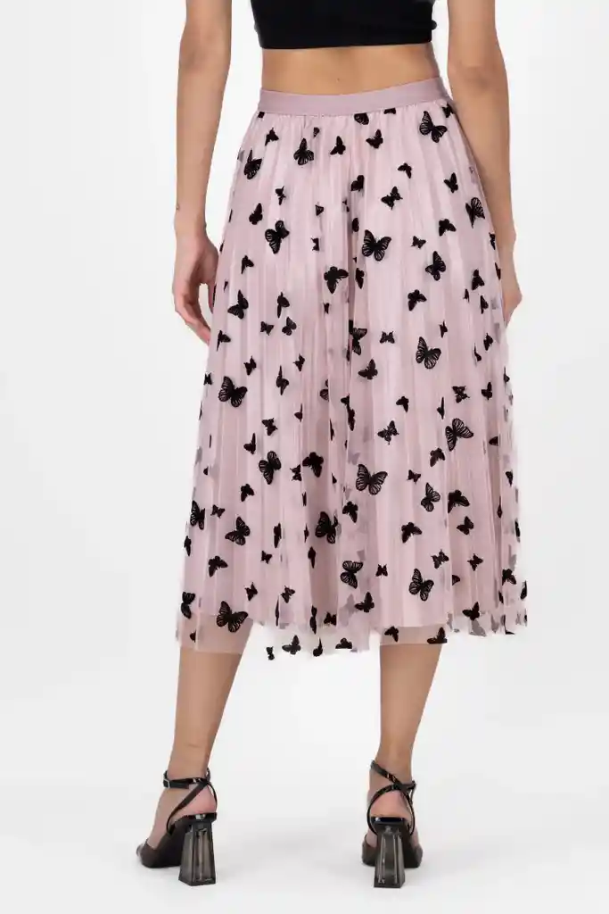 Falda Midi De Tul Con Malla Y Diseño De Flores