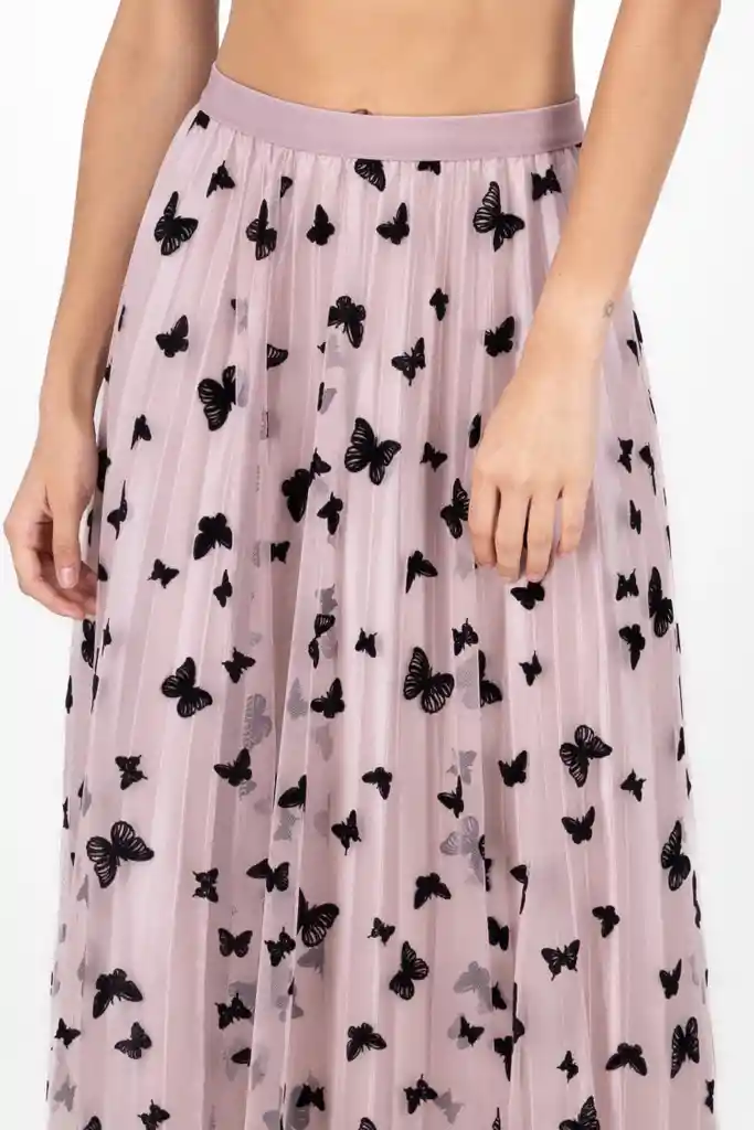 Falda Midi De Tul Con Malla Y Diseño De Flores