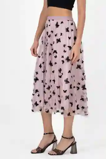 Falda Midi De Tul Con Malla Y Diseño De Flores