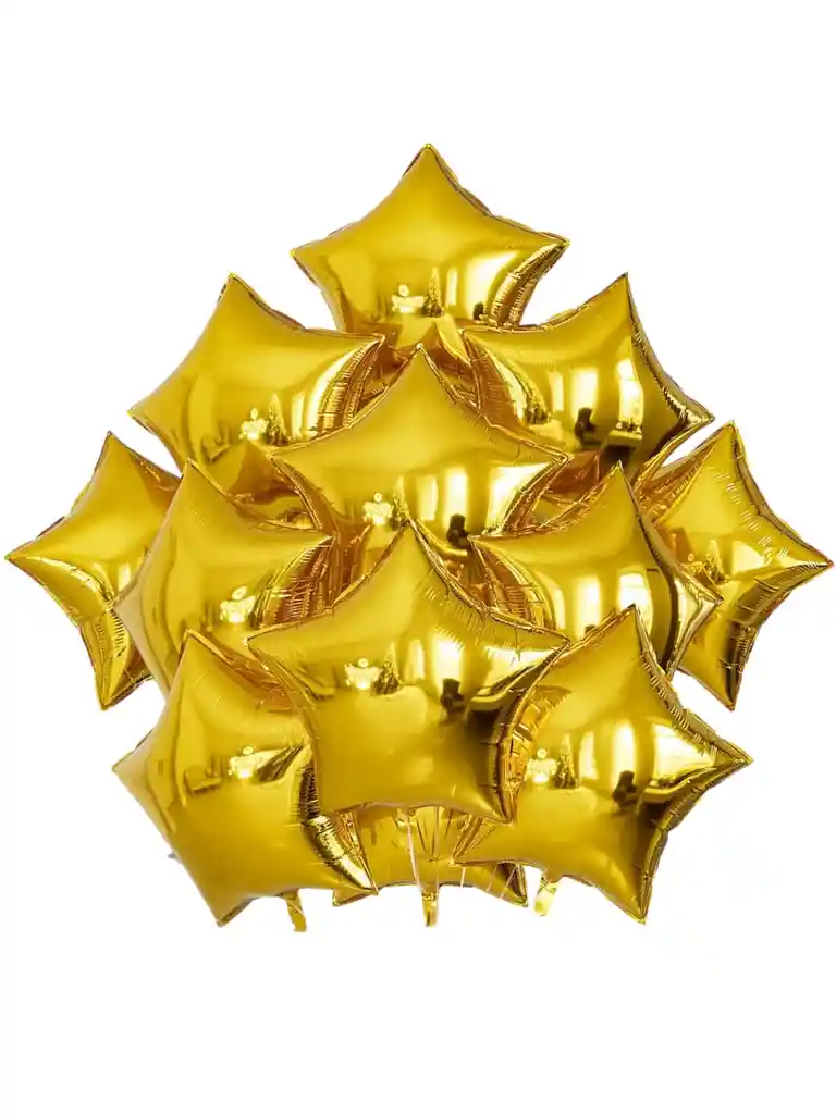 Globos Metalizados De Estrellas Surtidas Decoracion X10 Und Dorado