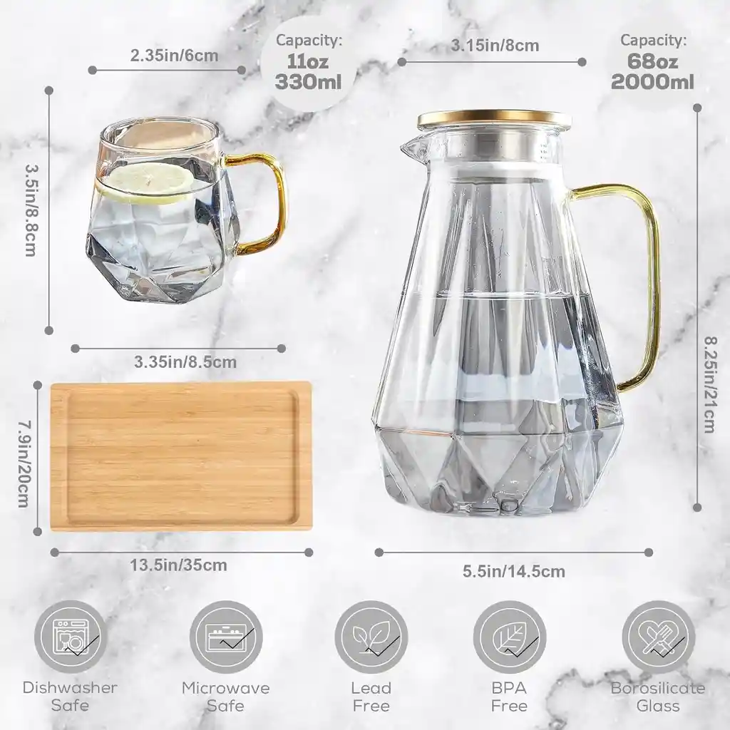 Juego De Jarra De Vidrio Dujust (68 Oz) Con 4 Vasos Y 1 Bandeja
