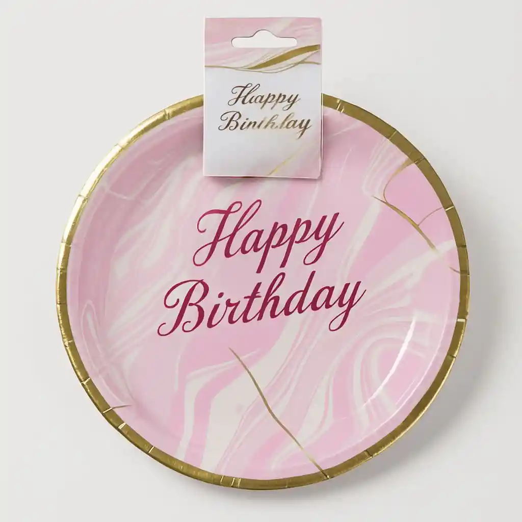 Plato Torta Mármol Rosado X6und 9in