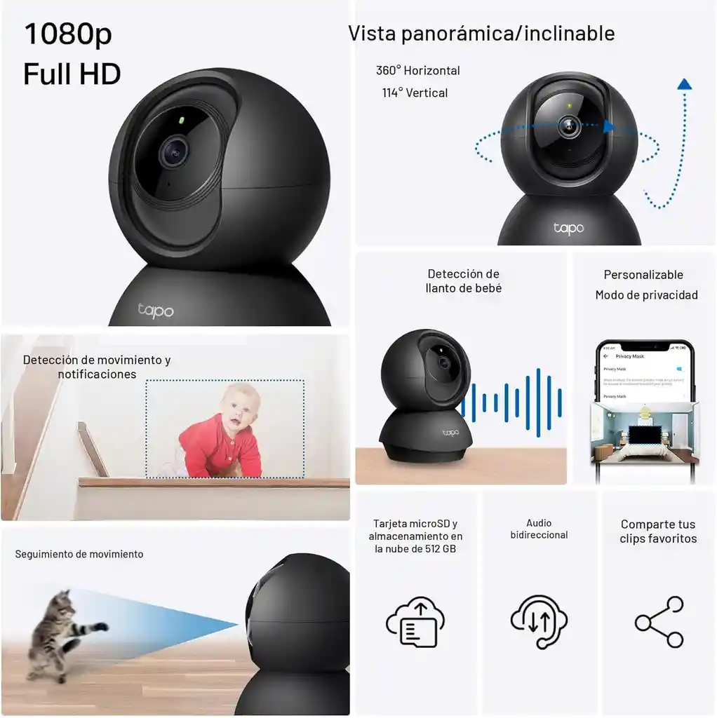 Camara Seguridad Wifi Deteccion Movimiento Vision Nocturna Tapo