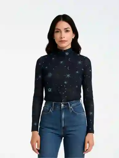 Blusa Top Manga Larga Mesh - The Lune Negro Sm
