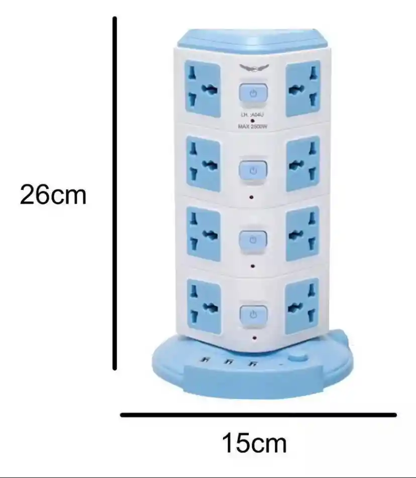 Torre Multitoma⚡️| Vertical | 16 Tomas🔌| 4 Niveles | 3 Puertos Usb | Regulador🪫|