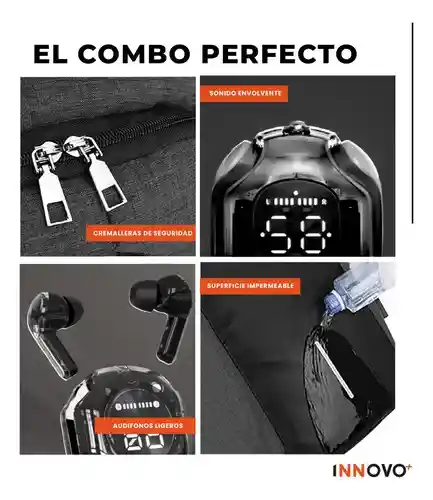 Morral Antirrobo Con Puerto Usb Y Compartimento Para Laptop Con Audífonos Bluetooth