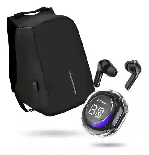 Morral Antirrobo Con Puerto Usb Y Compartimento Para Laptop Con Audífonos Bluetooth