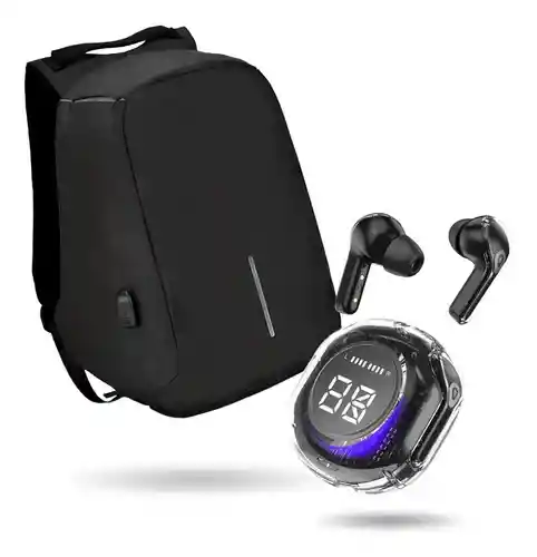 Morral Antirrobo Con Puerto Usb Y Compartimento Para Laptop Con Audífonos Bluetooth
