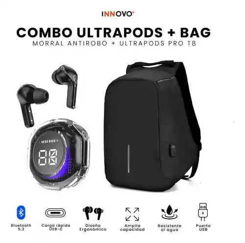 Morral Antirrobo Con Puerto Usb Y Compartimento Para Laptop Con Audífonos Bluetooth