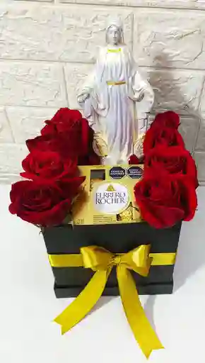 Caja Fina Con Rosas ,chocolates ,y Virjen