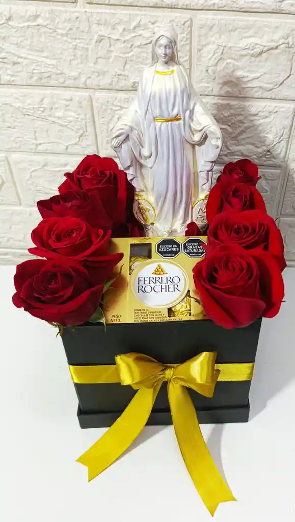 Caja Fina Con Rosas ,chocolates ,y Virjen