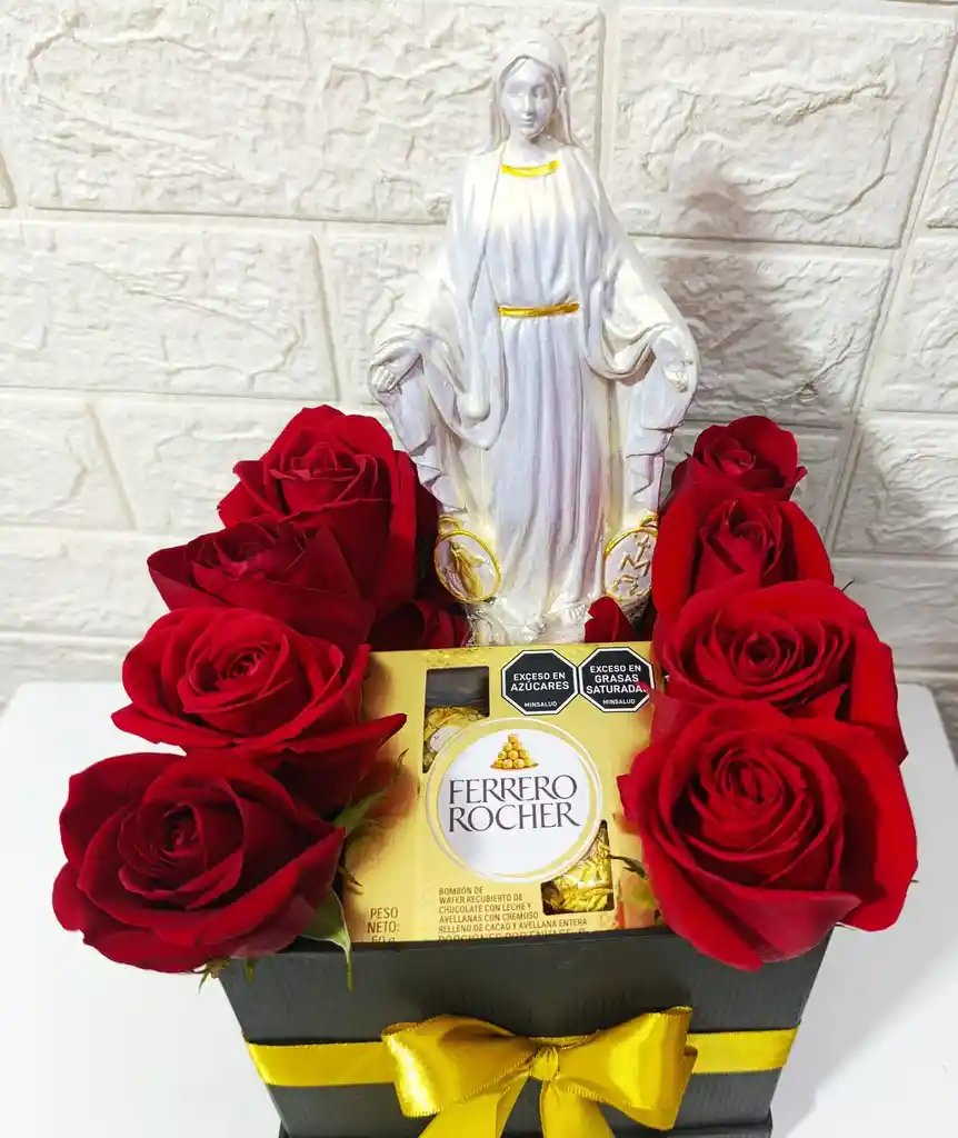 Caja Fina Con Rosas ,chocolates ,y Virjen