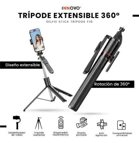 Trípode Palo Selfie Profesional Control Bluetooth Giro 80° Portátil Viajero Innovo F16