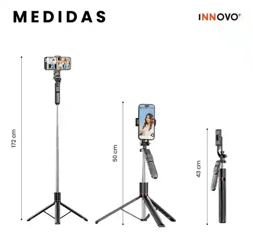 Trípode Palo Selfie Profesional Control Bluetooth Giro 80° Portátil Viajero Innovo F16