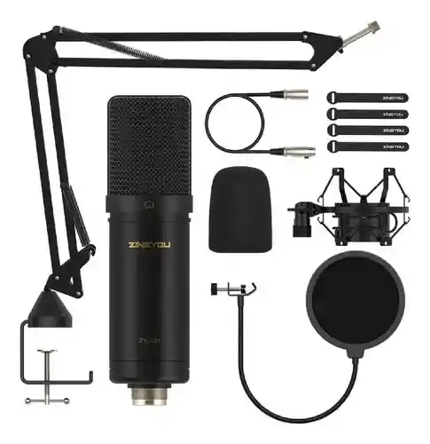Micrófono Condensador Podcast Profesional Brazo Filtro Pop Accesorios
