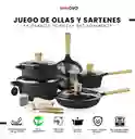 Juego De Ollas Sartenes Granito Antiadherente 16 Piezas Asfe Negro